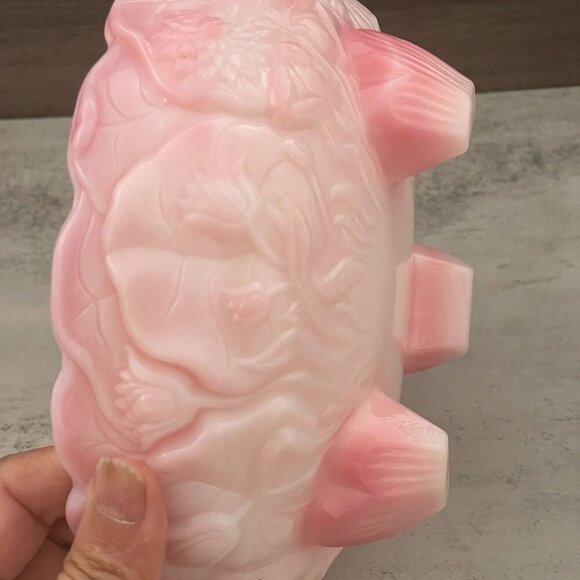 Vintage Fenton Rosalene Pink Waterlily Three Toe Footed 7" Round Glass Bowl - Picture 4 of 7